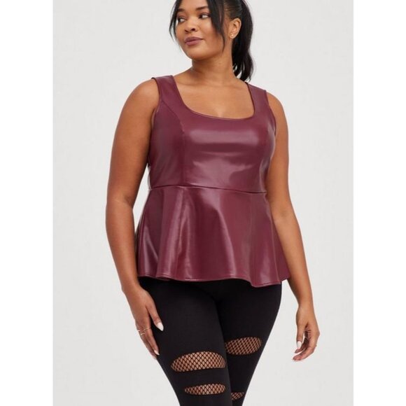 Sexy Torrid Red Peplum Faux Leather Sleeveless Top Size 2X 18 20 Plus Tank Shirt - Picture 1 of 9